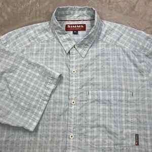 Simms Seersucker Plaid Fishing Shirt Blue White Men's‎ XL
